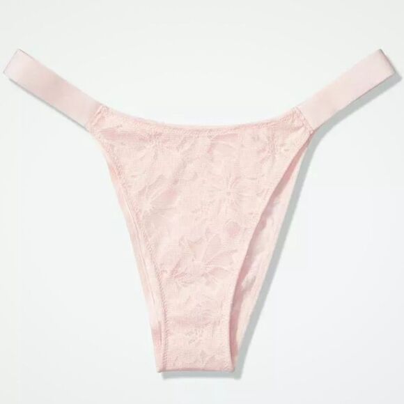 PINK VICTORIA'S SECRET Lace Floral light pink  thong Sz:L BRAZILIAN Chee… - Picture 1 of 16